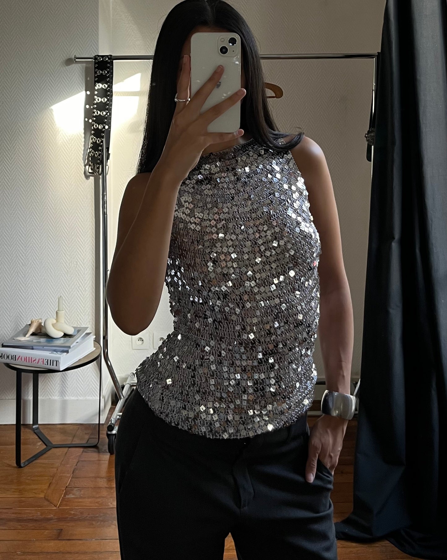 Vintage silver sequins top