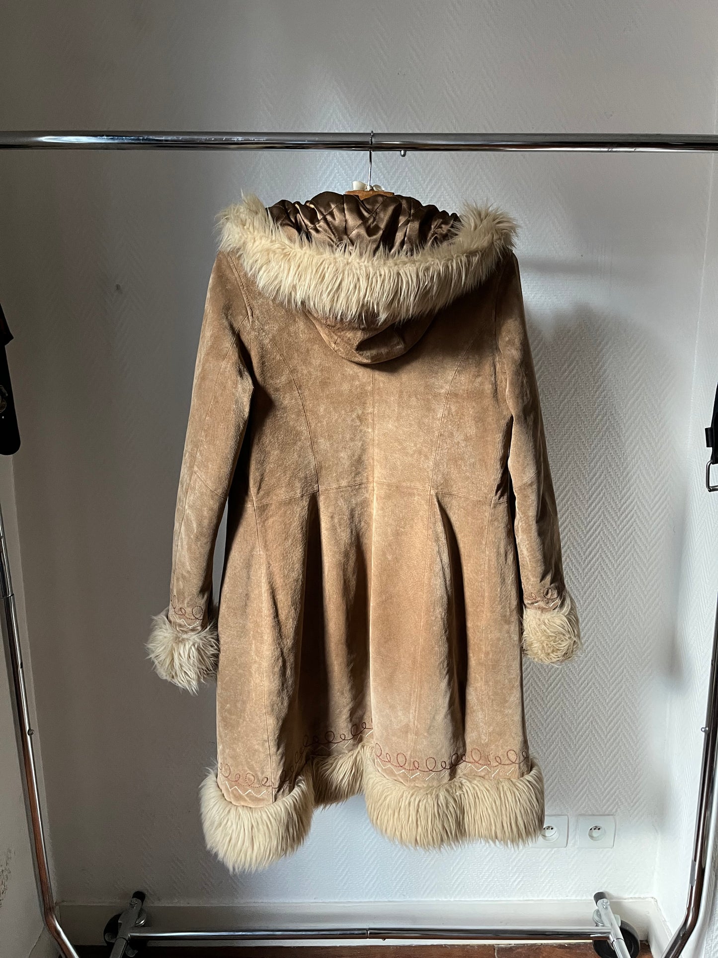 Vintage leather beige afghan coat