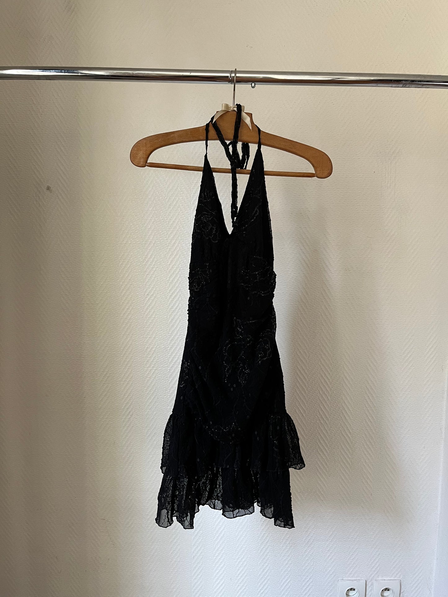 Vintage halter sparkling little black dress