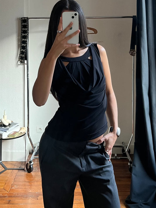 Vintage draped 2 in 1 black top