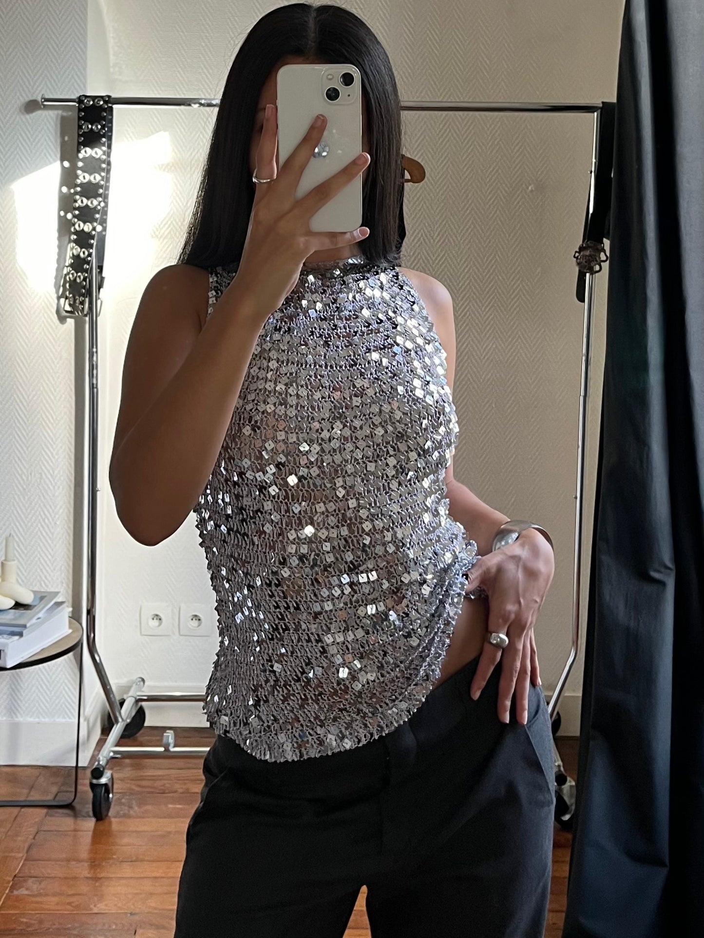 Vintage silver sequins top