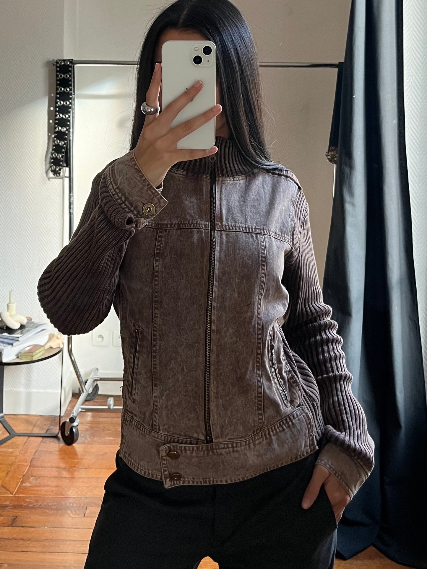 Vintage bimaterial zip up jacket