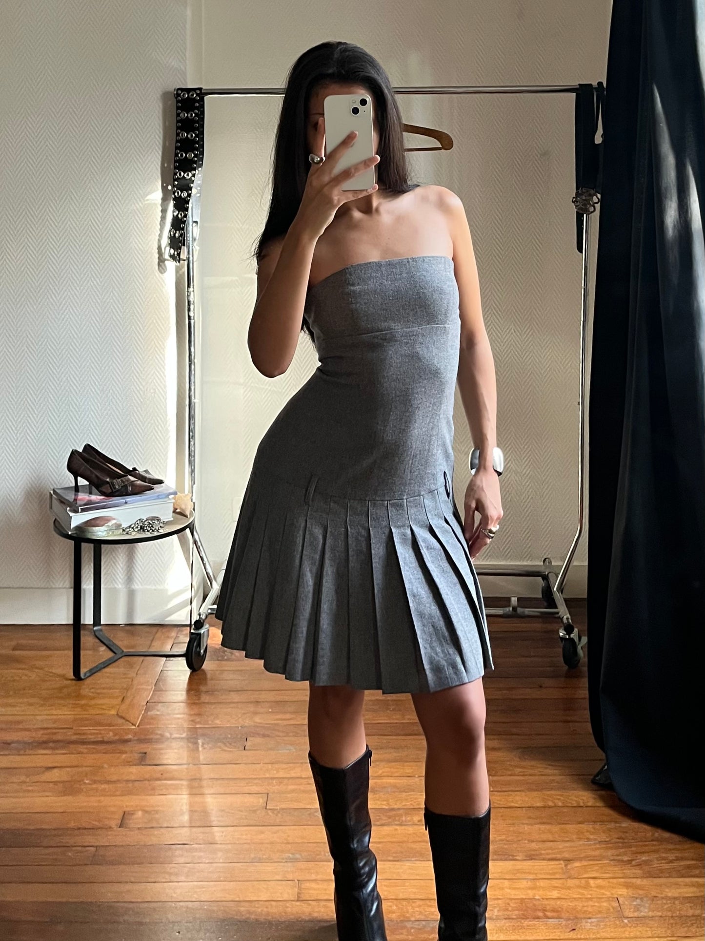 Vintage grey pleated bustier dress