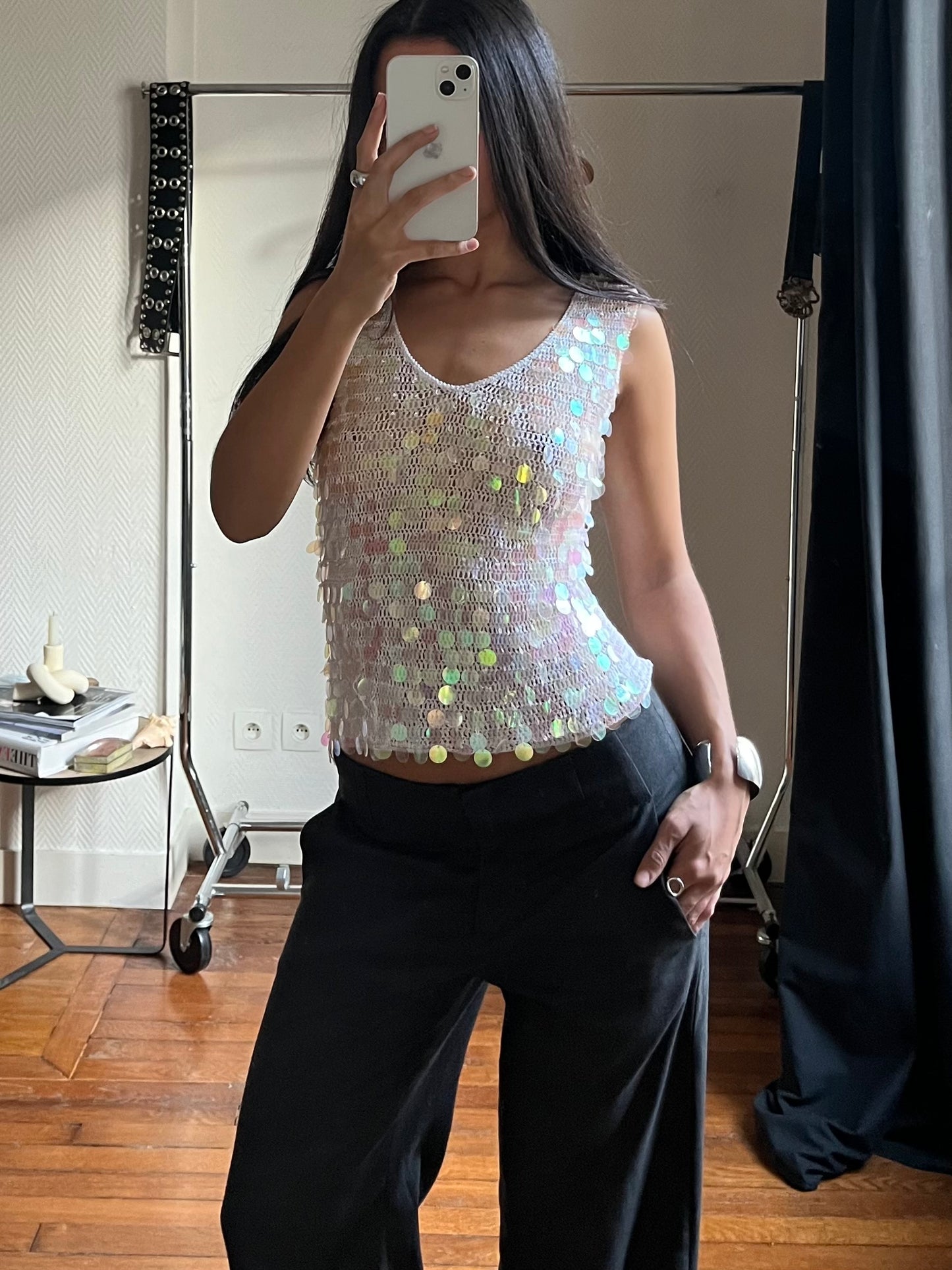 Vintage pearly sequins top