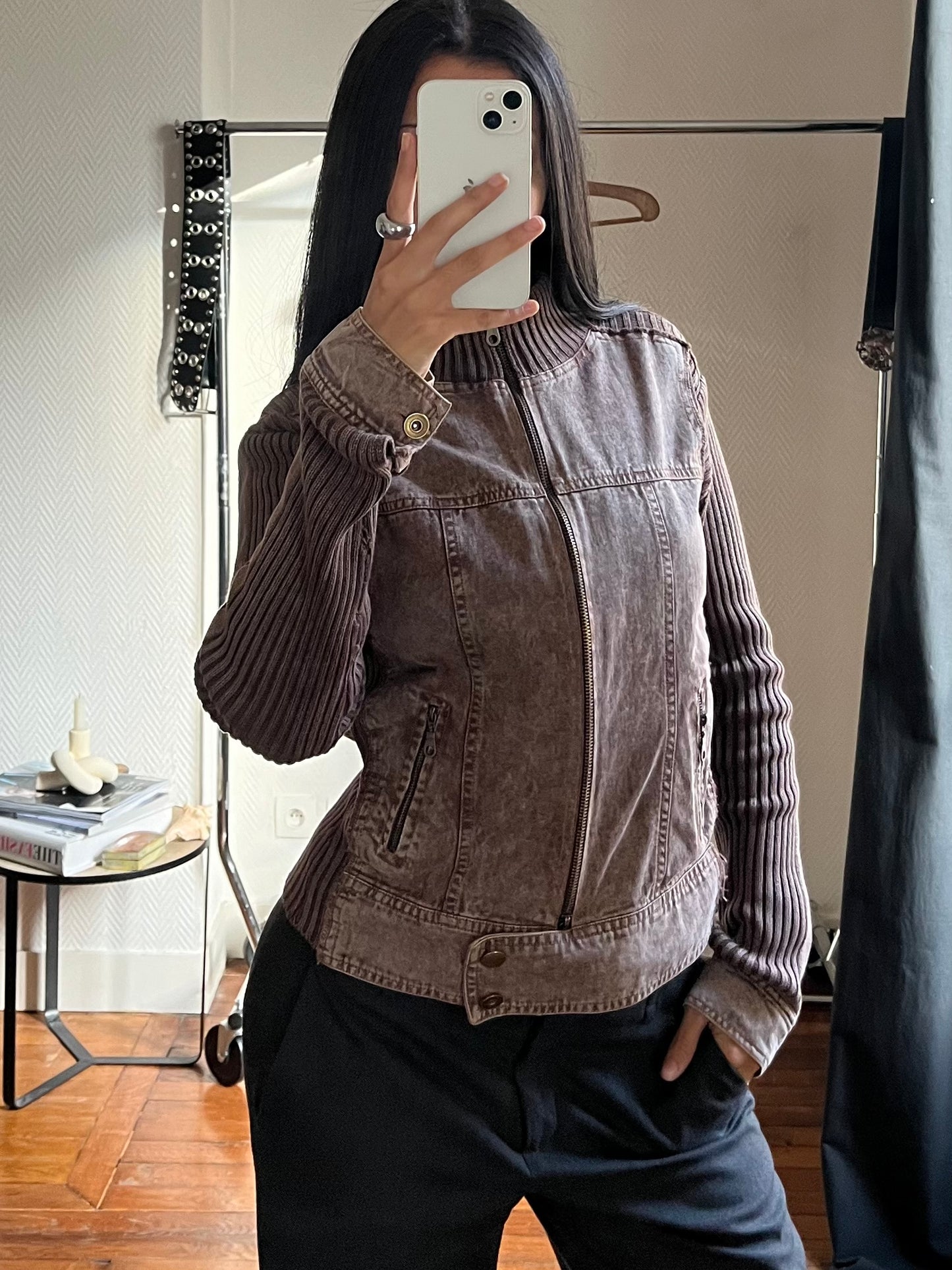 Vintage bimaterial zip up jacket