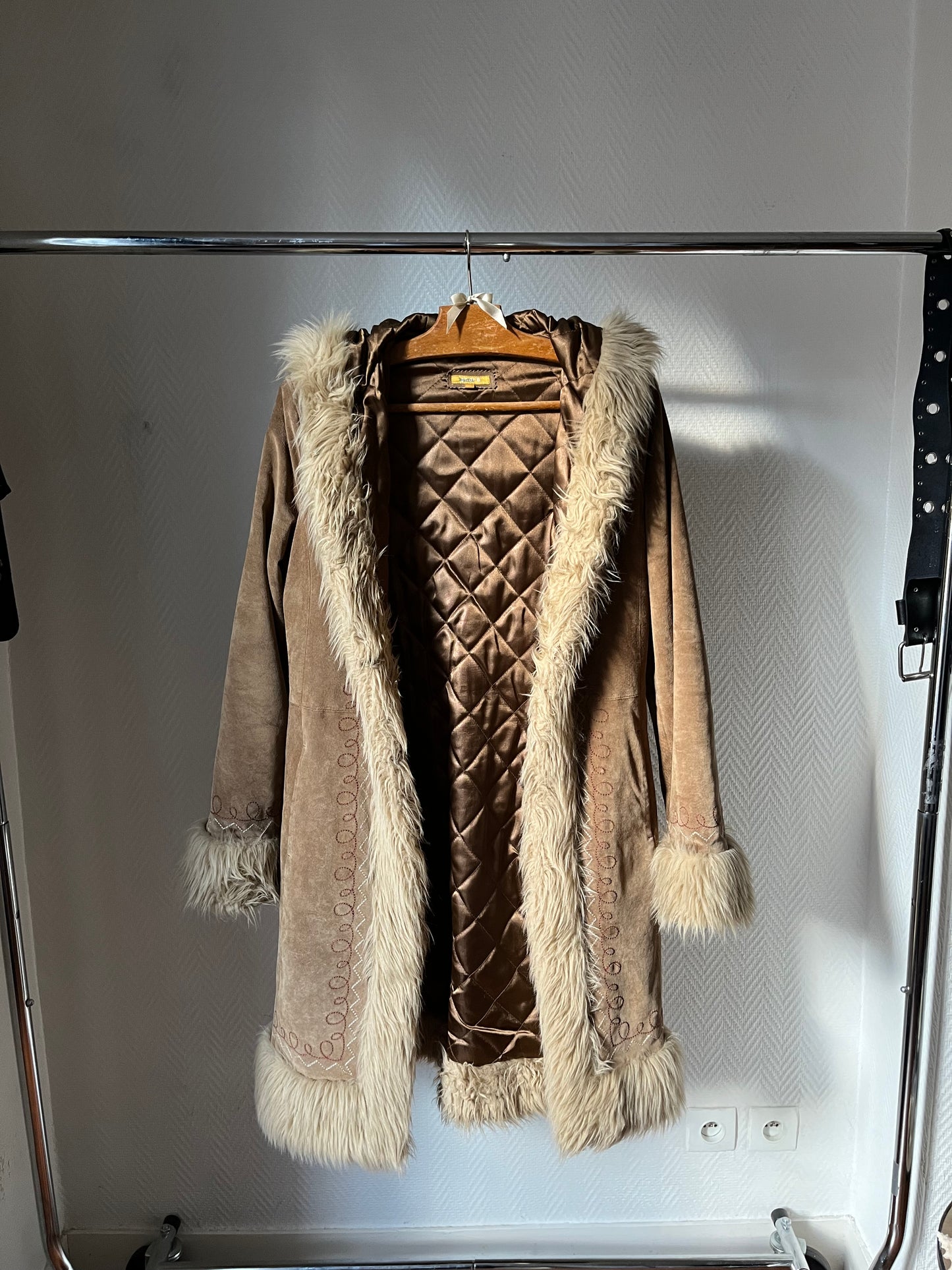 Vintage leather beige afghan coat