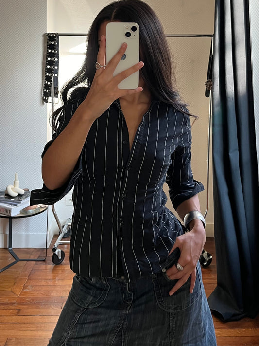 Vintage striped office black shirt