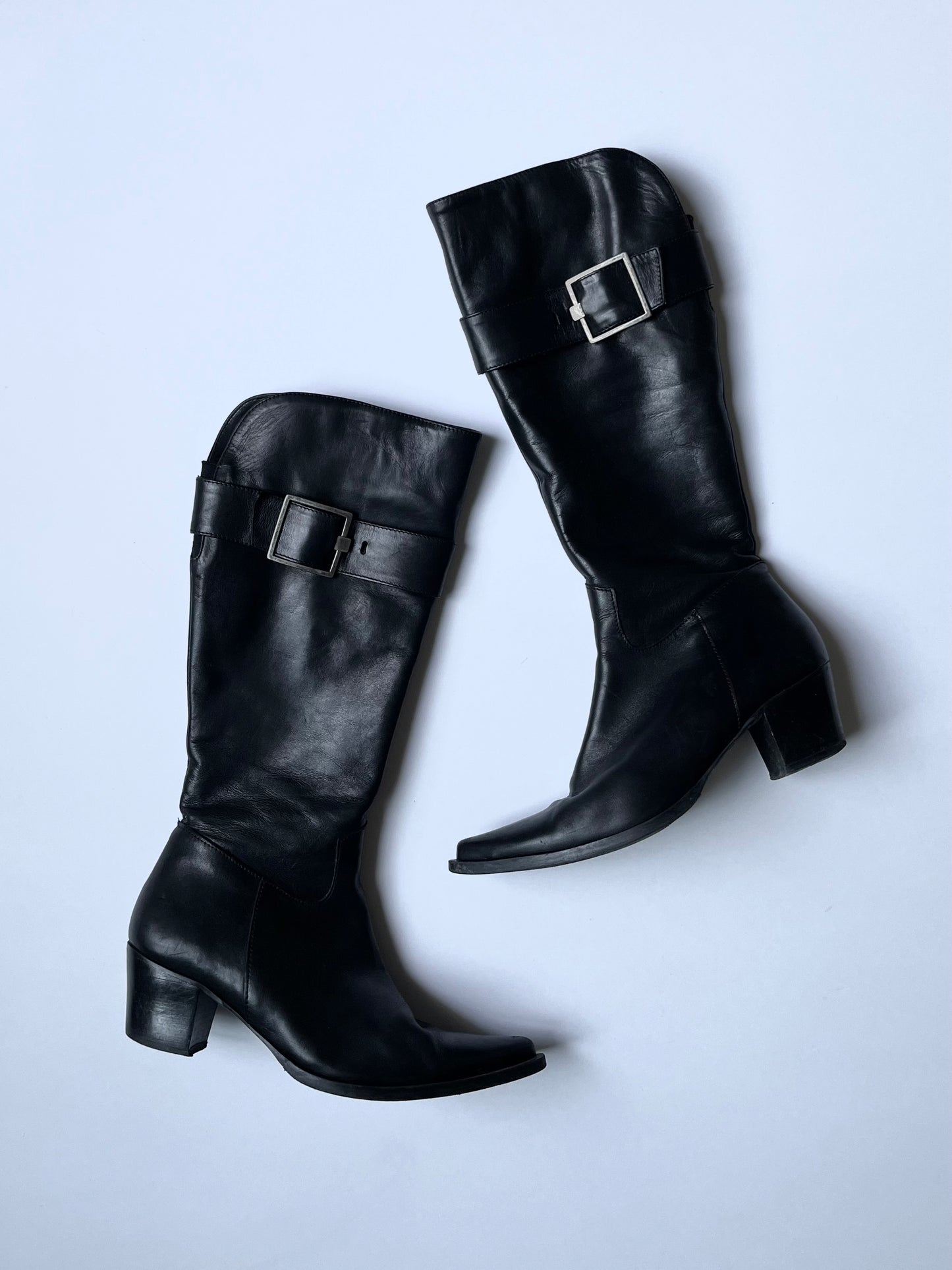 Vintage leather belted santiags inspired boots