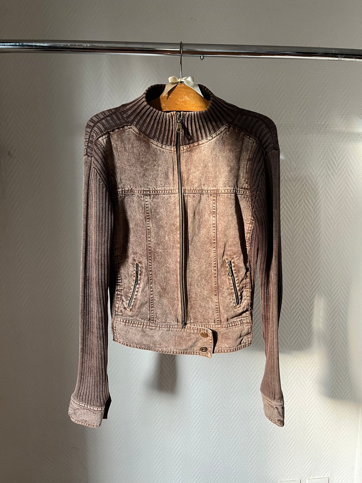 Vintage bimaterial zip up jacket