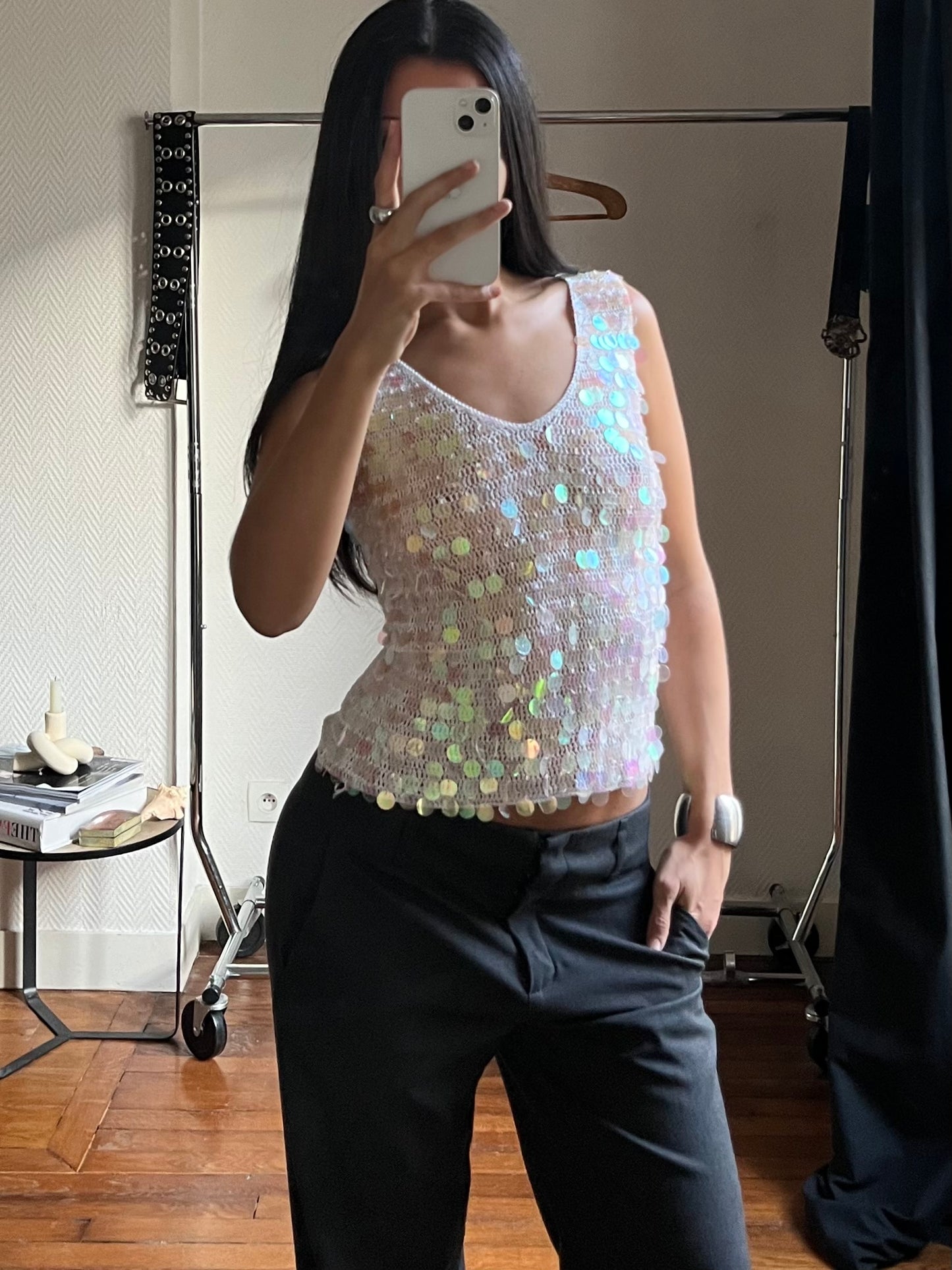 Vintage pearly sequins top