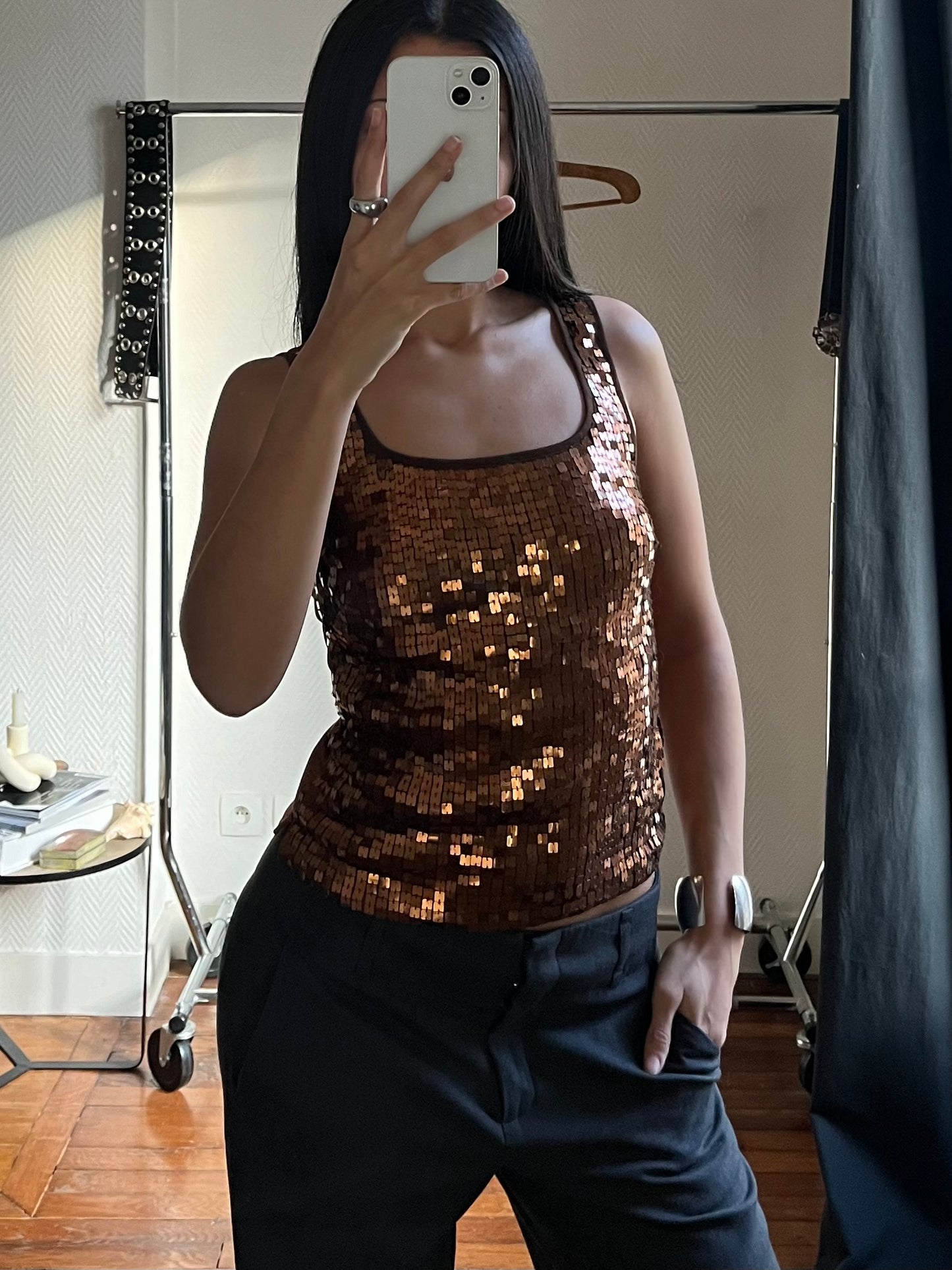 Vintage brown sequins party top