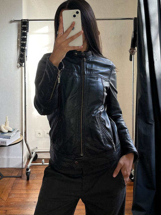 Vintage black leather biker jacket