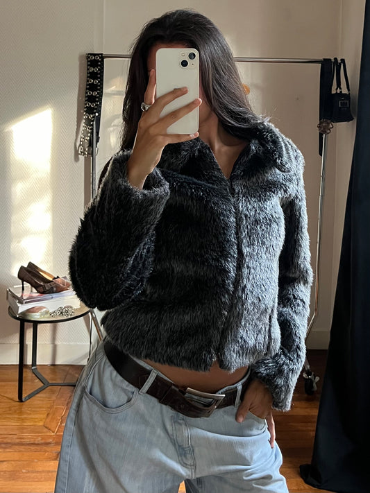 Vintage faux fur zip jacket