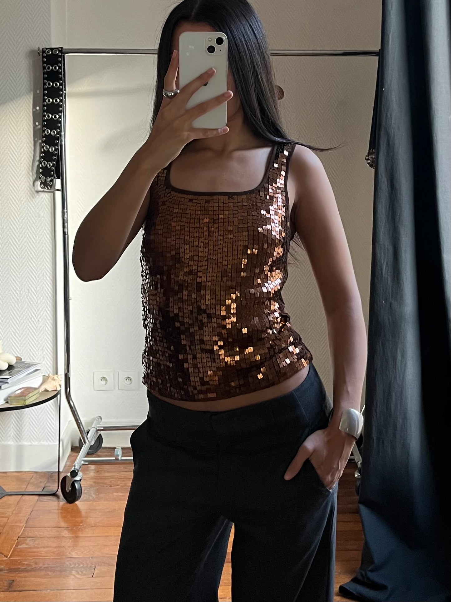 Vintage brown sequins party top